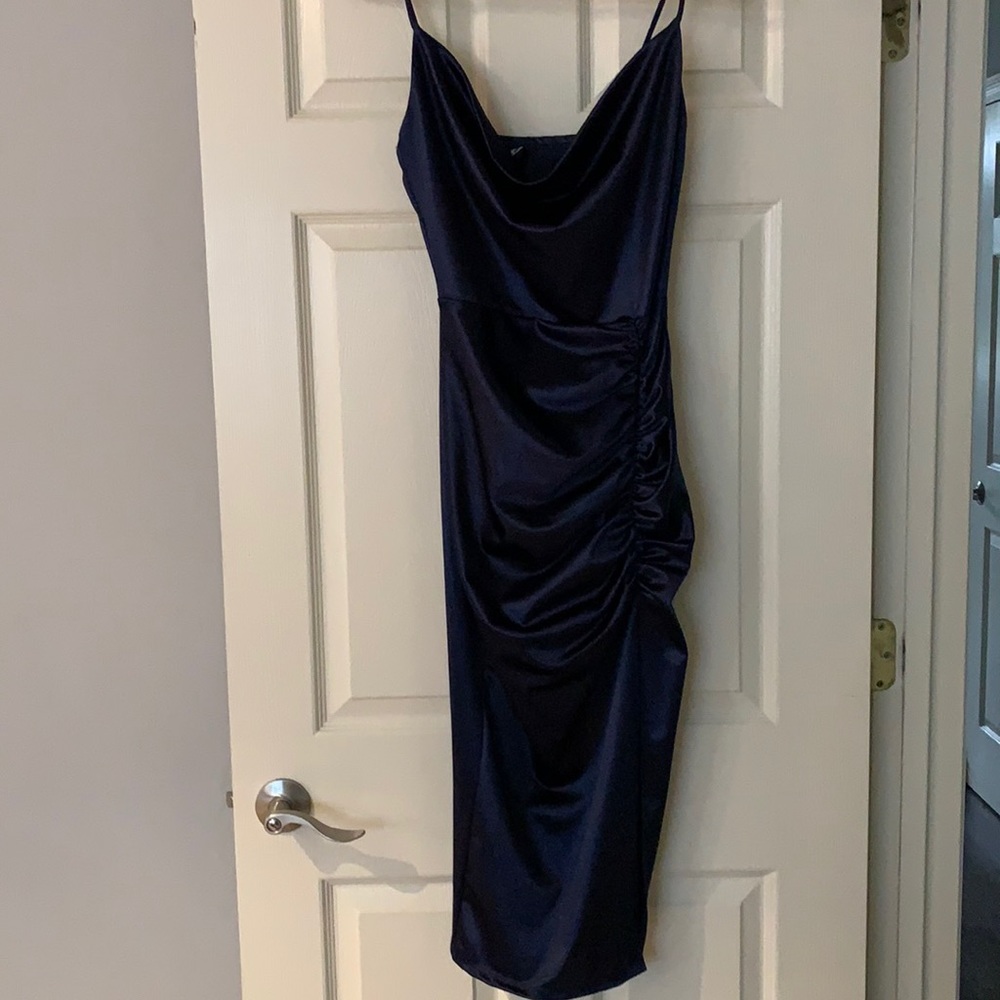 Windsor navy special occasion dress with slit on side